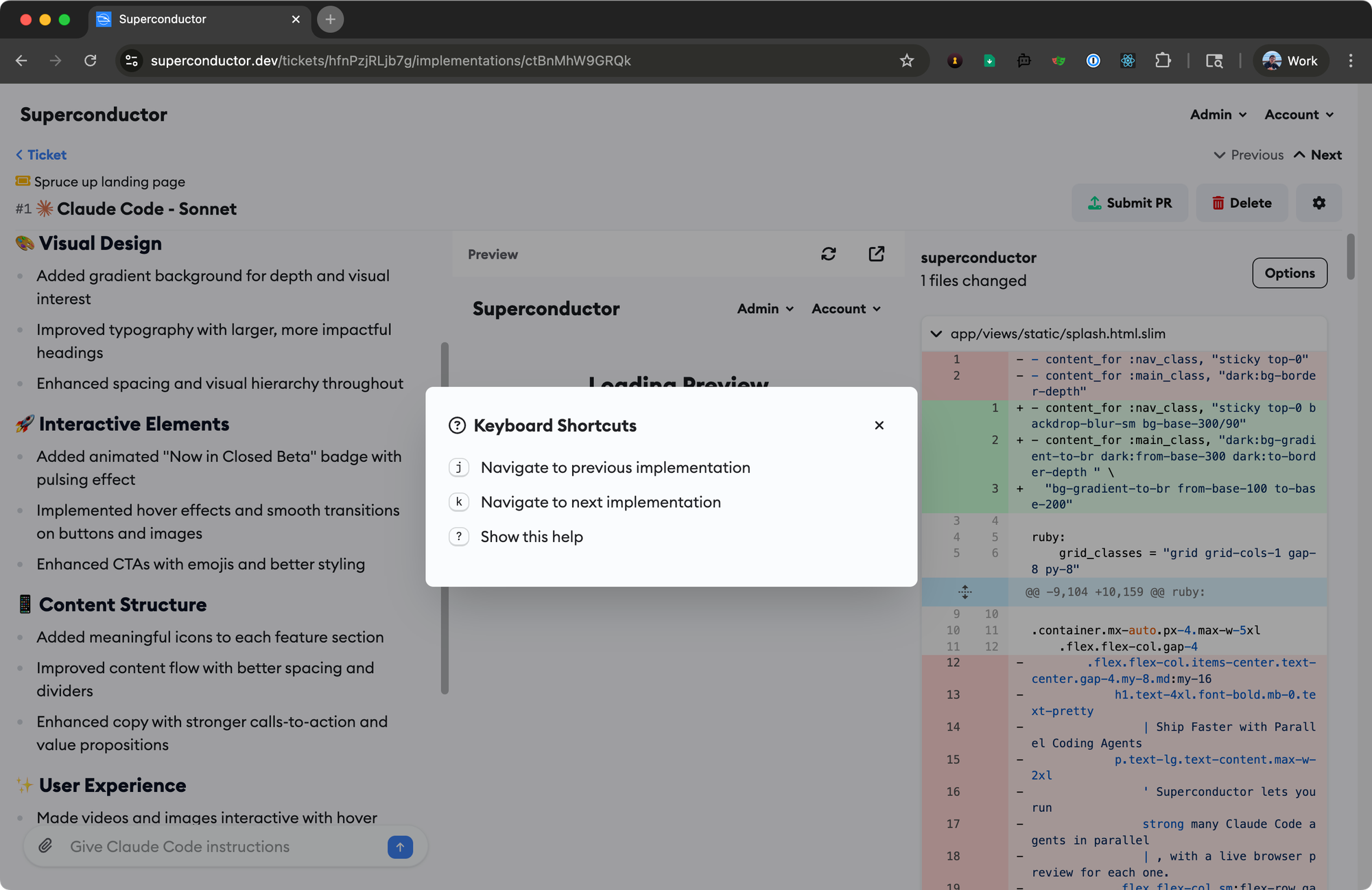 Now available: Keyboard shortcuts for navigating between ticket implementations